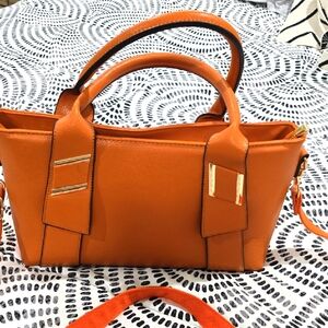 Orange Leather Crossbody Handbag